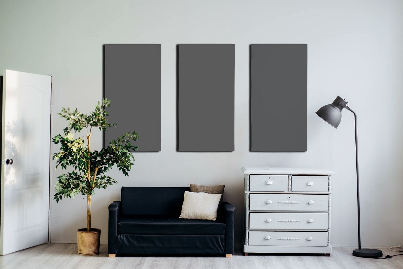 Midnight Gray akoestisch groot wandpaneel boven bank